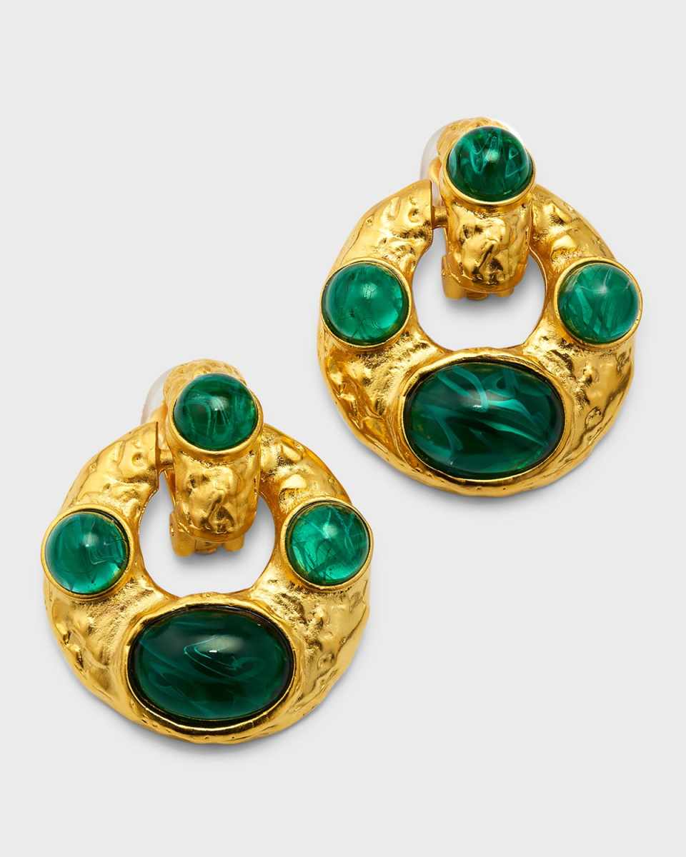 22K Gold Plated Stone Doorknoecker Clip-On Earrings